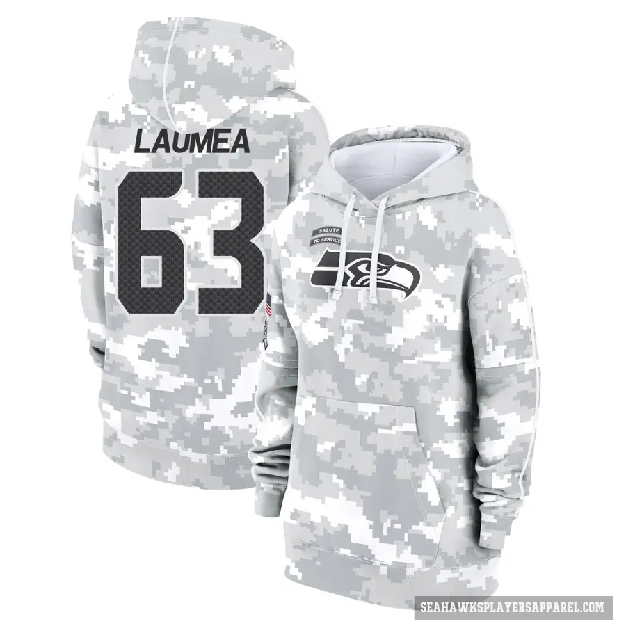 Women's ＃63 Sataoa Laumea Seattle Seahawks Arctic Camo 2024 Salute to Service Club Fleece Pullover Hoodie