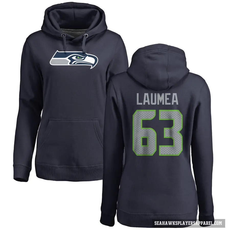 Women's ＃63 Sataoa Laumea Seattle Seahawks Navy Pro Line Logo Pullover Hoodie