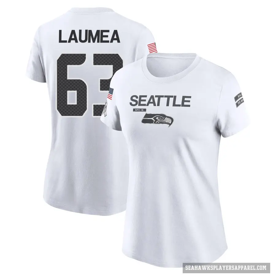 Women's ＃63 Sataoa Laumea Seattle Seahawks White 2024 Salute to Service Performance T-Shirt