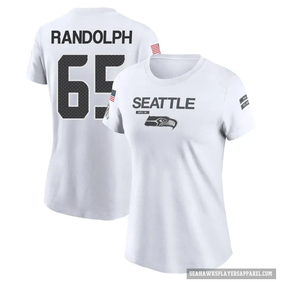 Women's ＃65 Kendall Randolph Seattle Seahawks White 2024 Salute to Service Performance T-Shirt