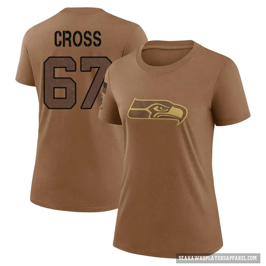 Women's ＃67 Charles Cross Seattle Seahawks Brown 2023 Salute To Service Performance T-Shirt