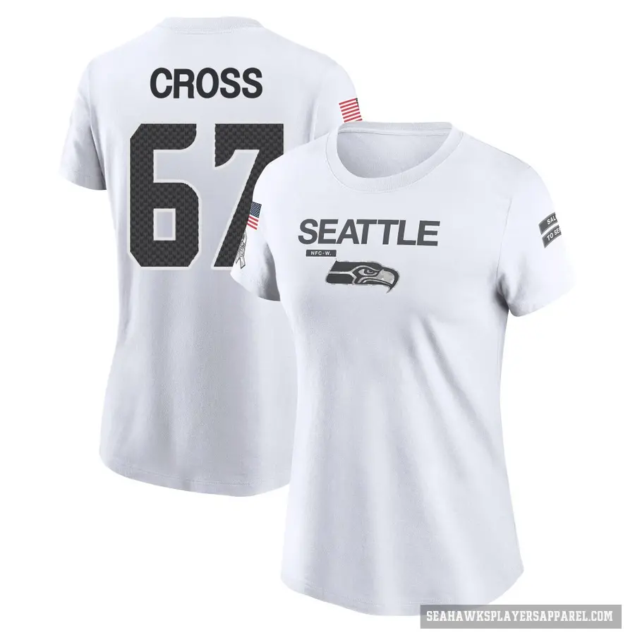 Women's ＃67 Charles Cross Seattle Seahawks White 2024 Salute to Service Performance T-Shirt