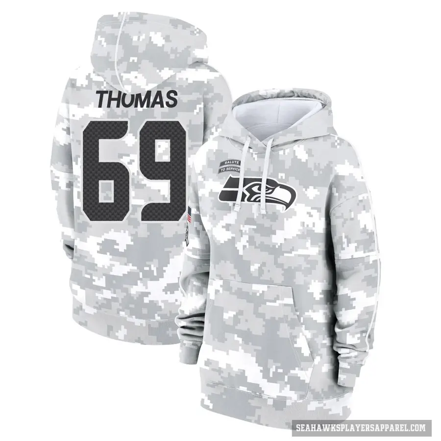 Women's ＃69 Bubba Thomas Seattle Seahawks Arctic Camo 2024 Salute to Service Club Fleece Pullover Hoodie