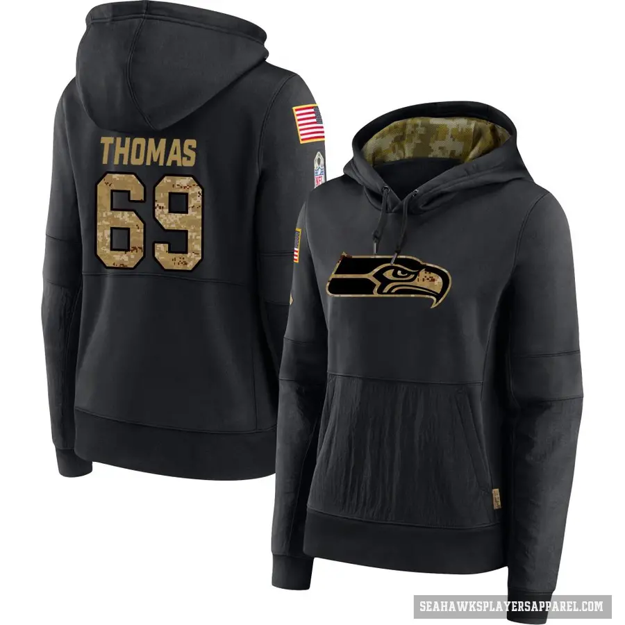 Women's ＃69 Bubba Thomas Seattle Seahawks Black 2020 Salute to Service Sideline Performance Pullover Hoodie