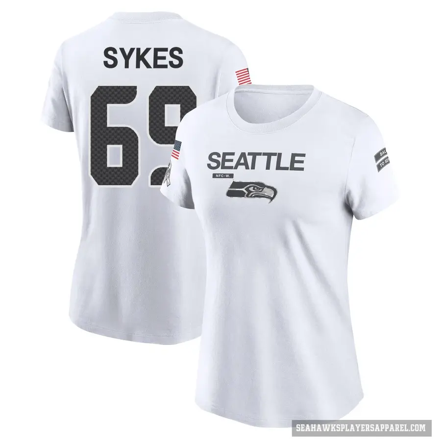 Women's ＃69 Jacob Sykes Seattle Seahawks White 2024 Salute to Service Performance T-Shirt
