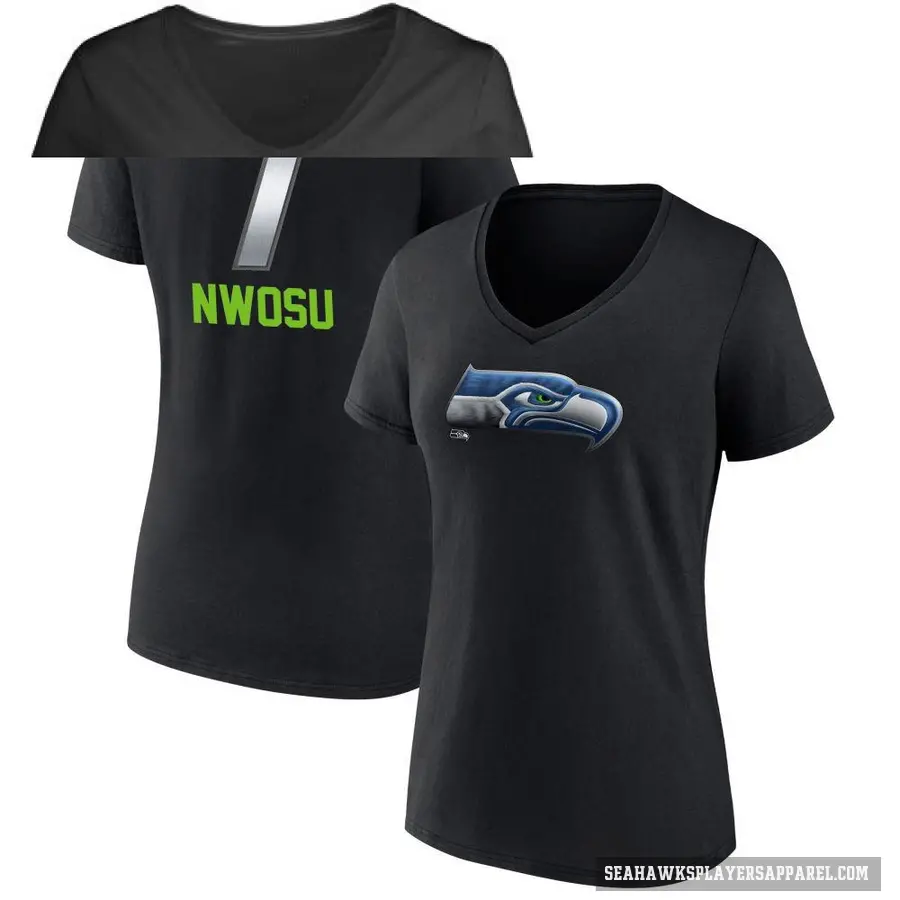 Women's ＃7 Uchenna Nwosu Seattle Seahawks Black Midnight Mascot T-Shirt