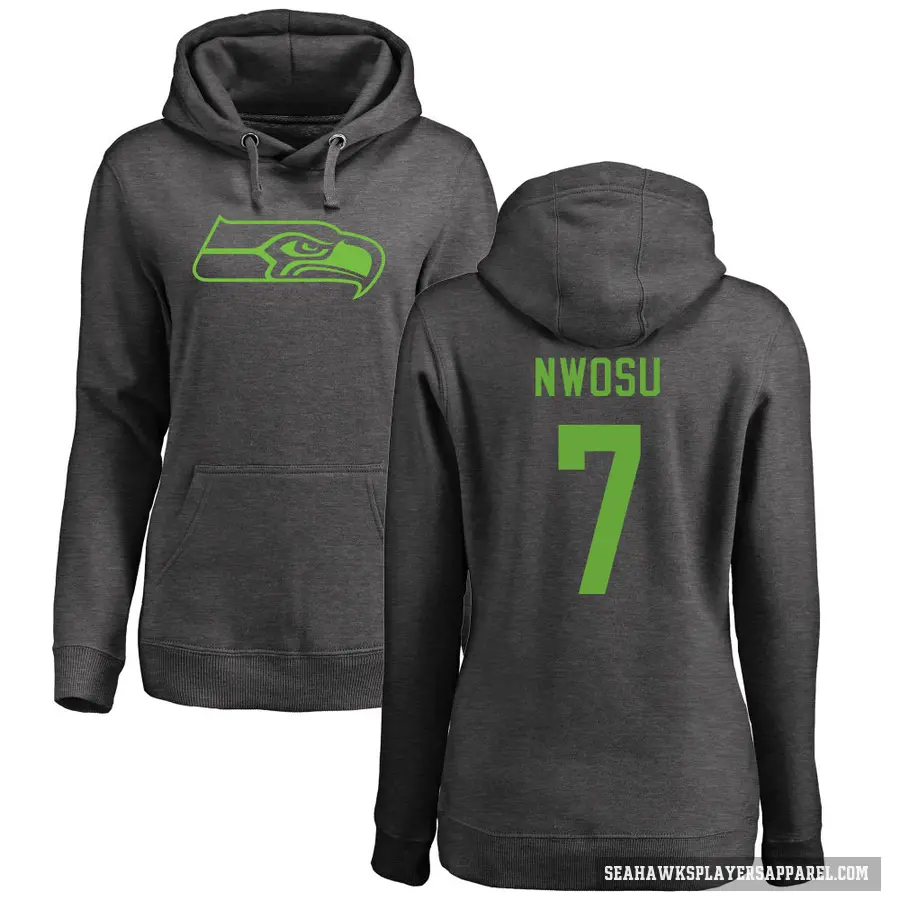 Women's ＃7 Uchenna Nwosu Seattle Seahawks Pro Line by Branded Ash One Color Pullover Hoodie