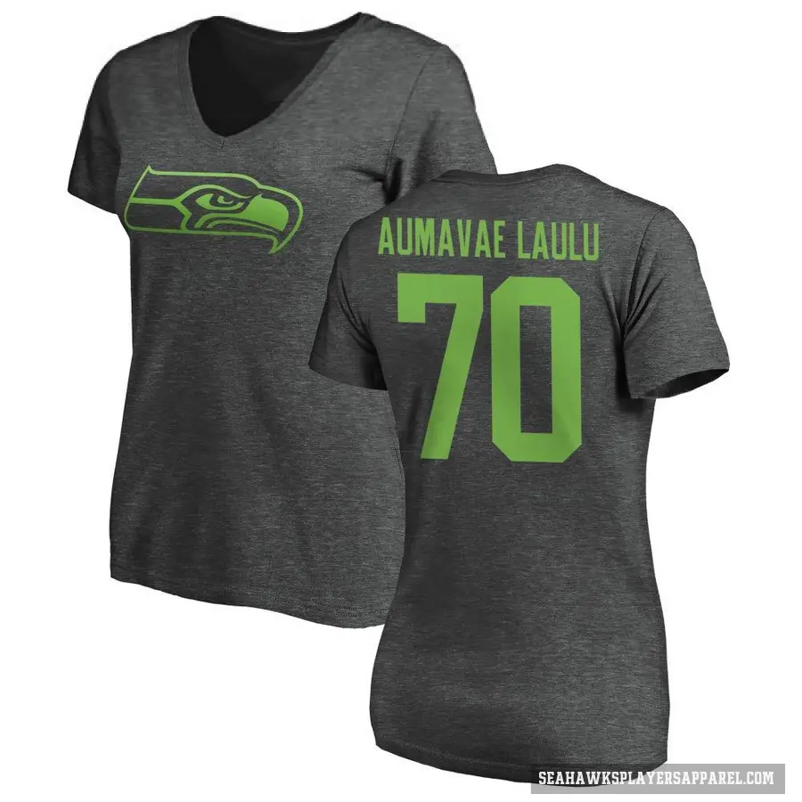 Women's ＃70 Malaesala Aumavae-Laulu Seattle Seahawks Ash One Color T-Shirt