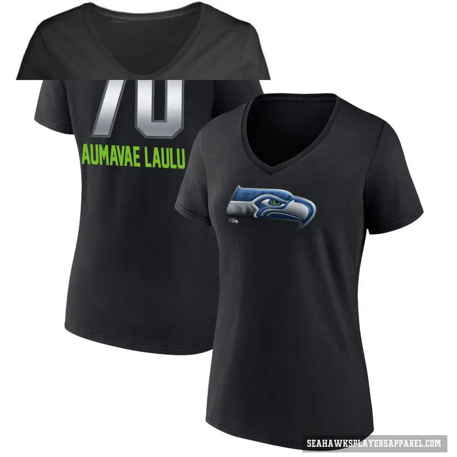 Women's ＃70 Malaesala Aumavae-Laulu Seattle Seahawks Black Midnight Mascot T-Shirt