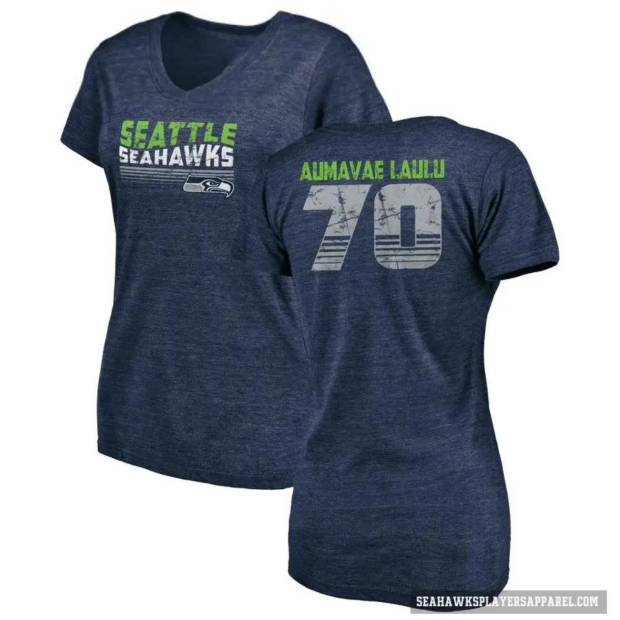Women's ＃70 Malaesala Aumavae-Laulu Seattle Seahawks Navy Retro V-Neck T-Shirt College