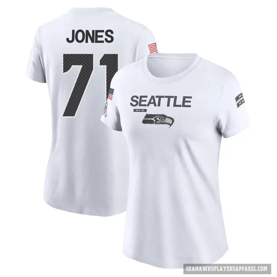 Women's ＃71 Walter Jones Seattle Seahawks White 2024 Salute to Service Performance T-Shirt
