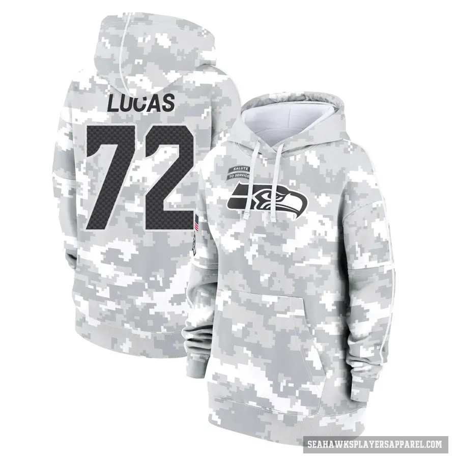 Women's ＃72 Abraham Lucas Seattle Seahawks Arctic Camo 2024 Salute to Service Club Fleece Pullover Hoodie