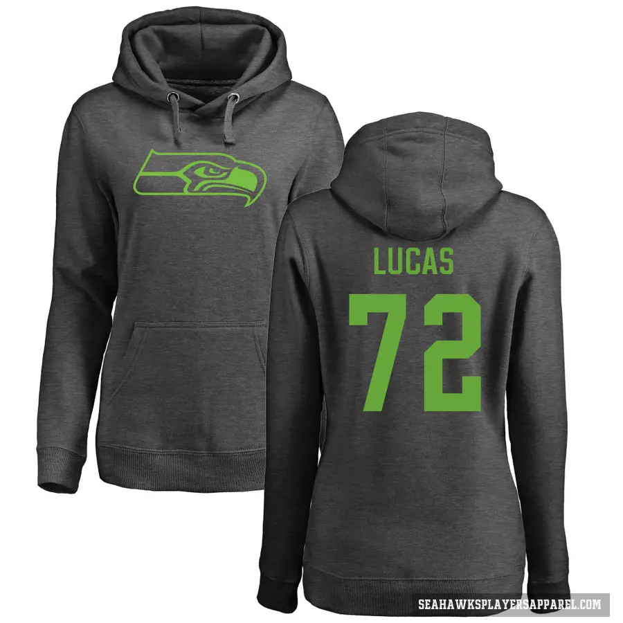 Women's ＃72 Abraham Lucas Seattle Seahawks Pro Line by Branded Ash One Color Pullover Hoodie