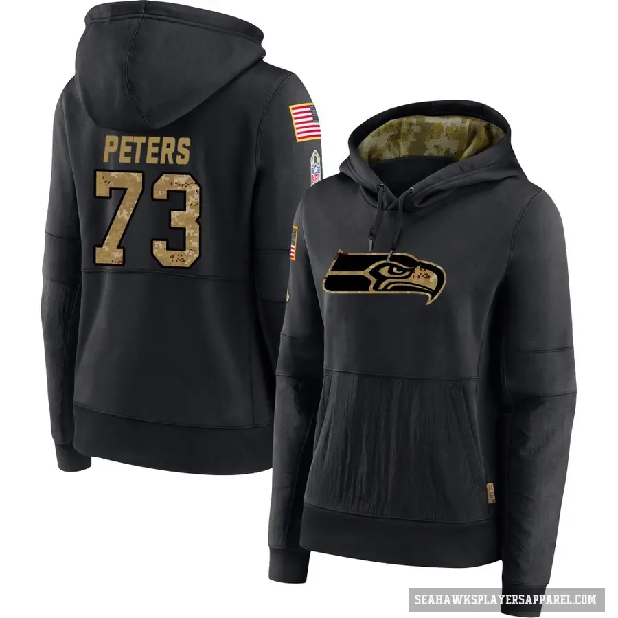 Women's ＃73 Jason Peters Seattle Seahawks Black 2020 Salute to Service Sideline Performance Pullover Hoodie