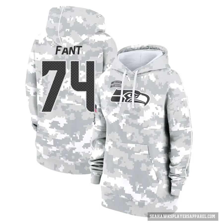 Women's ＃74 George Fant Seattle Seahawks Arctic Camo 2024 Salute to Service Club Fleece Pullover Hoodie