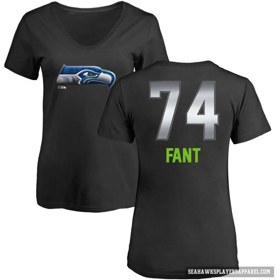 Women's ＃74 George Fant Seattle Seahawks Black Midnight Mascot T-Shirt