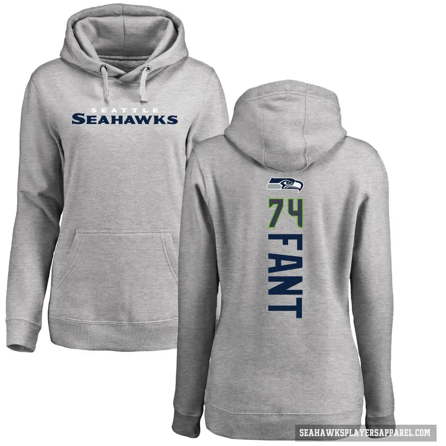 Women's ＃74 George Fant Seattle Seahawks Pro Line Ash Backer Pullover Hoodie