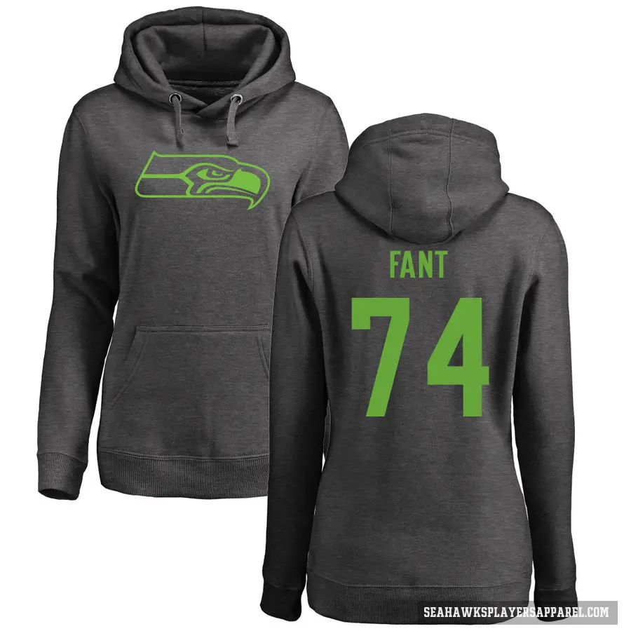 Women's ＃74 George Fant Seattle Seahawks Pro Line by Branded Ash One Color Pullover Hoodie