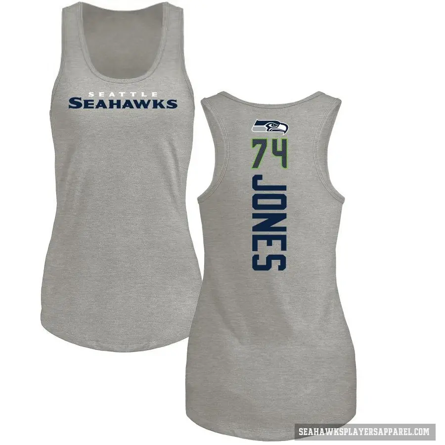 Women's ＃74 Josh Jones Seattle Seahawks Ash Backer Tank Top