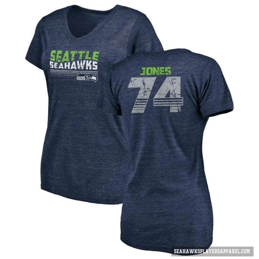 Women's ＃74 Josh Jones Seattle Seahawks Navy Retro V-Neck T-Shirt College