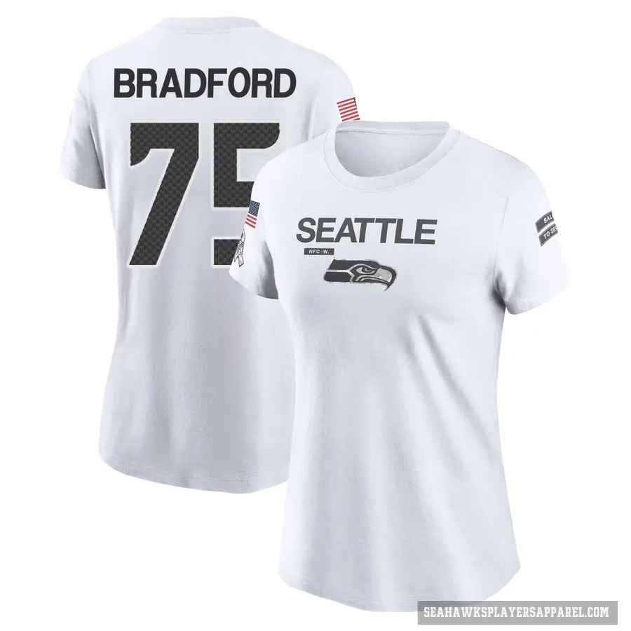 Women's ＃75 Anthony Bradford Seattle Seahawks White 2024 Salute to Service Performance T-Shirt