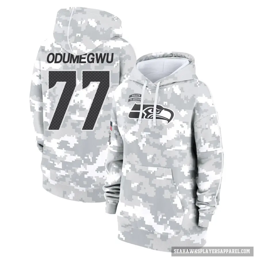 Women's ＃77 Kenneth Odumegwu Seattle Seahawks Arctic Camo 2024 Salute to Service Club Fleece Pullover Hoodie