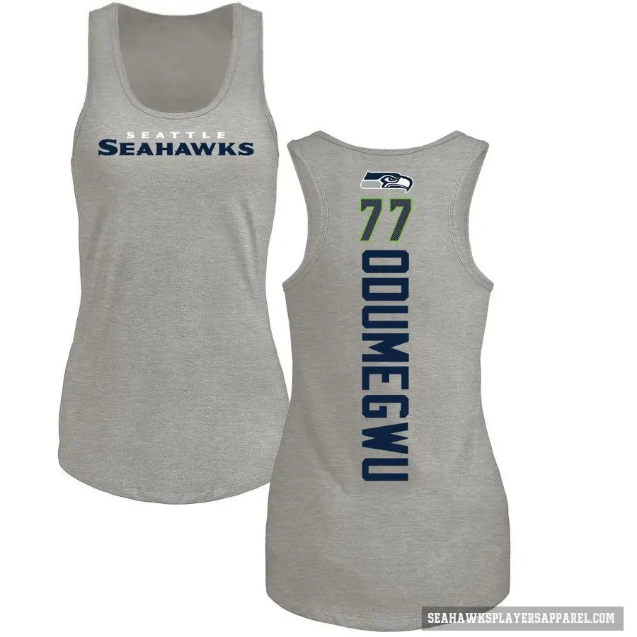 Women's ＃77 Kenneth Odumegwu Seattle Seahawks Ash Backer Tank Top
