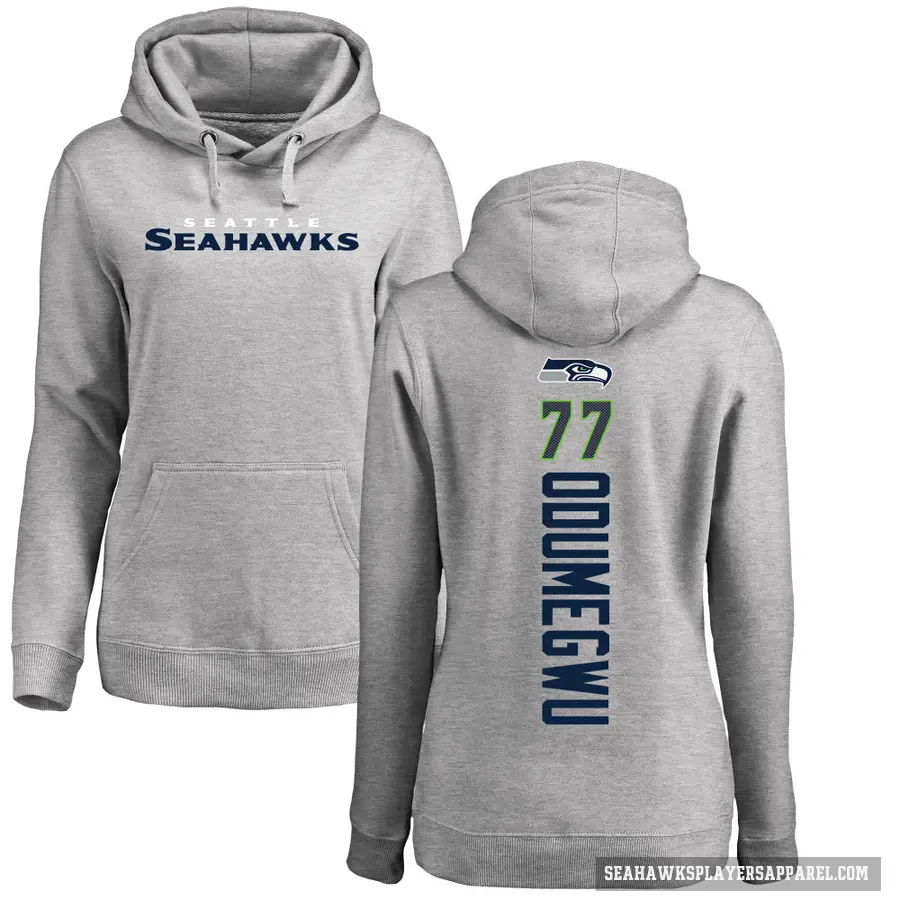 Women's ＃77 Kenneth Odumegwu Seattle Seahawks Pro Line Ash Backer Pullover Hoodie