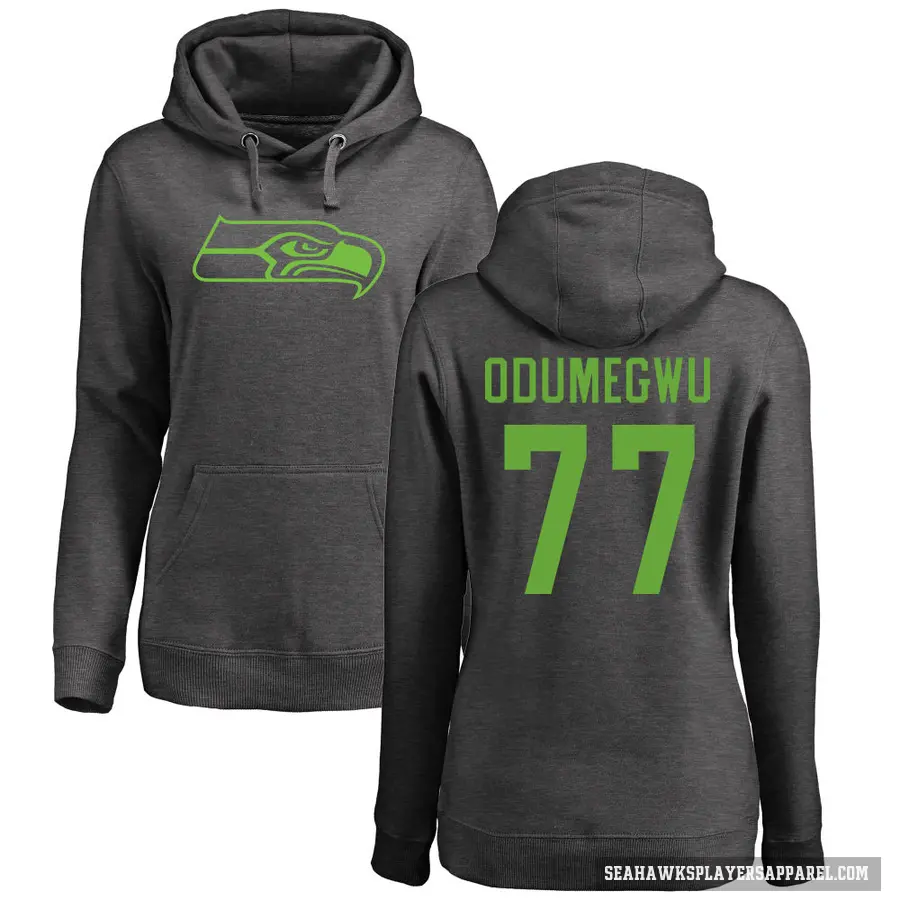 Women's ＃77 Kenneth Odumegwu Seattle Seahawks Pro Line by Branded Ash One Color Pullover Hoodie