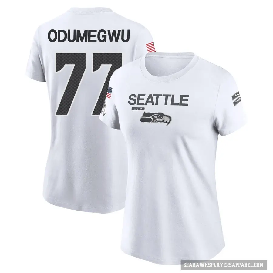 Women's ＃77 Kenneth Odumegwu Seattle Seahawks White 2024 Salute to Service Performance T-Shirt