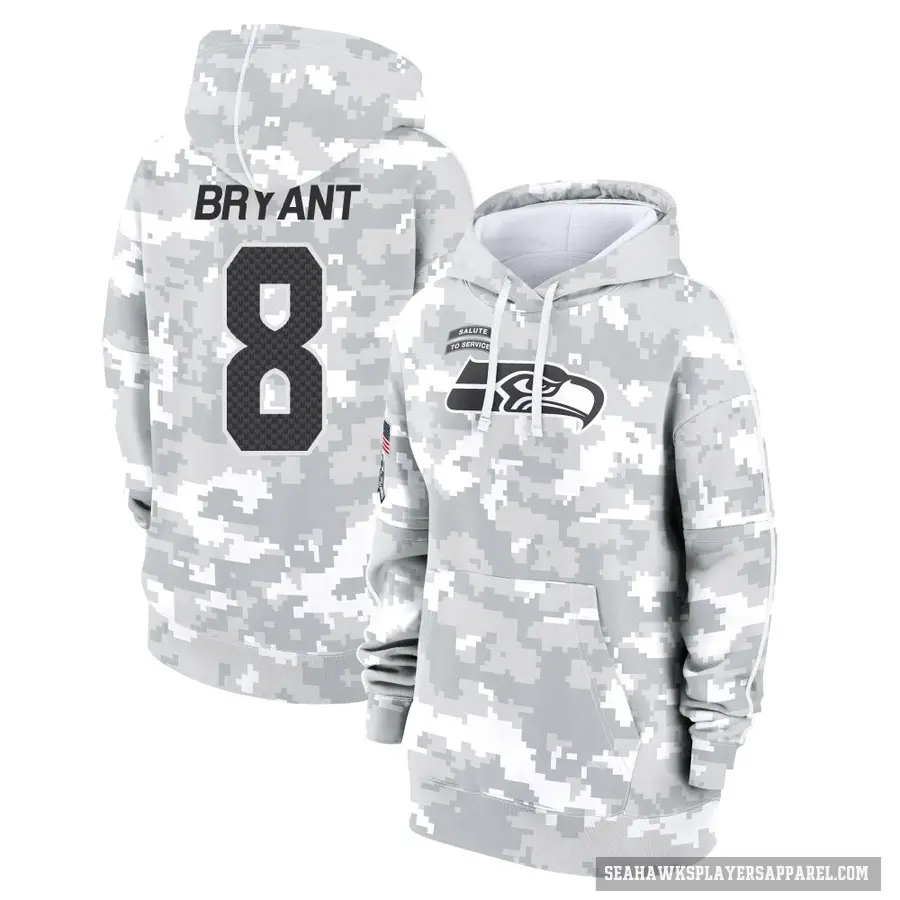 Women's ＃8 Coby Bryant Seattle Seahawks Arctic Camo 2024 Salute to Service Club Fleece Pullover Hoodie