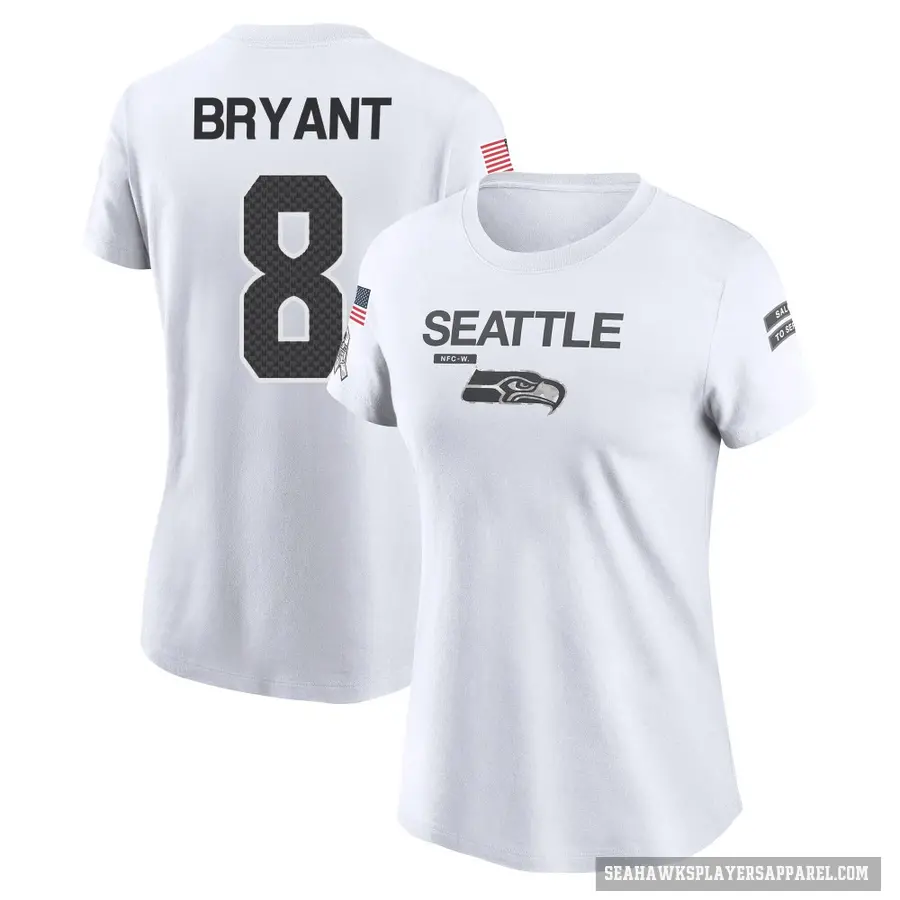 Women's ＃8 Coby Bryant Seattle Seahawks White 2024 Salute to Service Performance T-Shirt