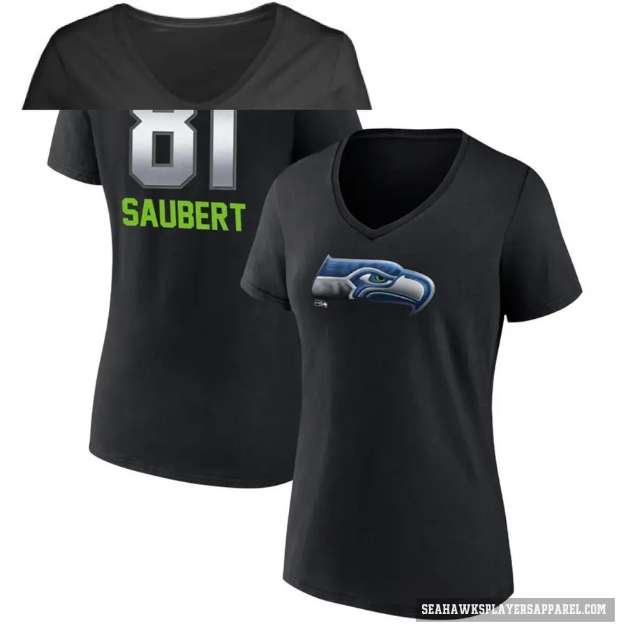 Women's ＃81 Eric Saubert Seattle Seahawks Black Midnight Mascot T-Shirt