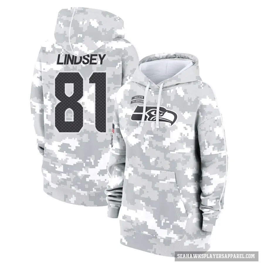 Women's ＃81 Tyjon Lindsey Seattle Seahawks Arctic Camo 2024 Salute to Service Club Fleece Pullover Hoodie