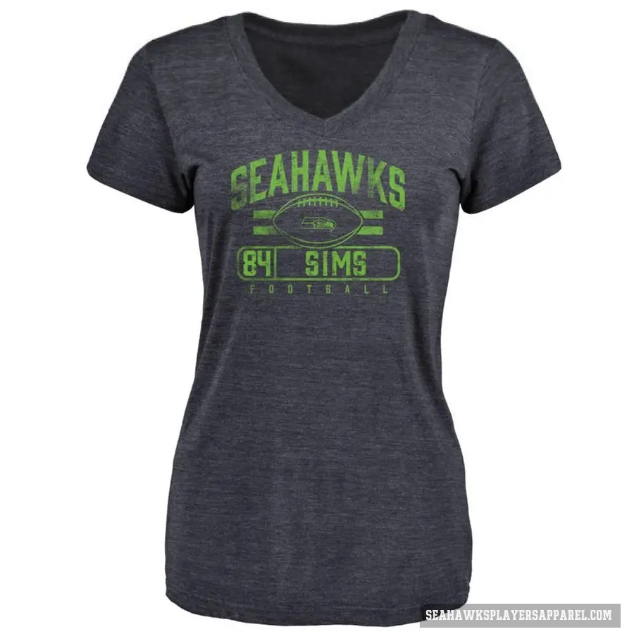 Women's ＃84 Steven Sims Seattle Seahawks Navy Flanker T-Shirt
