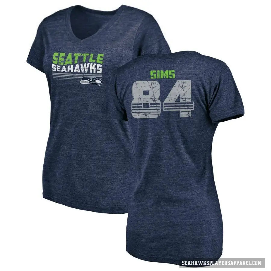 Women's ＃84 Steven Sims Seattle Seahawks Navy Retro V-Neck T-Shirt College
