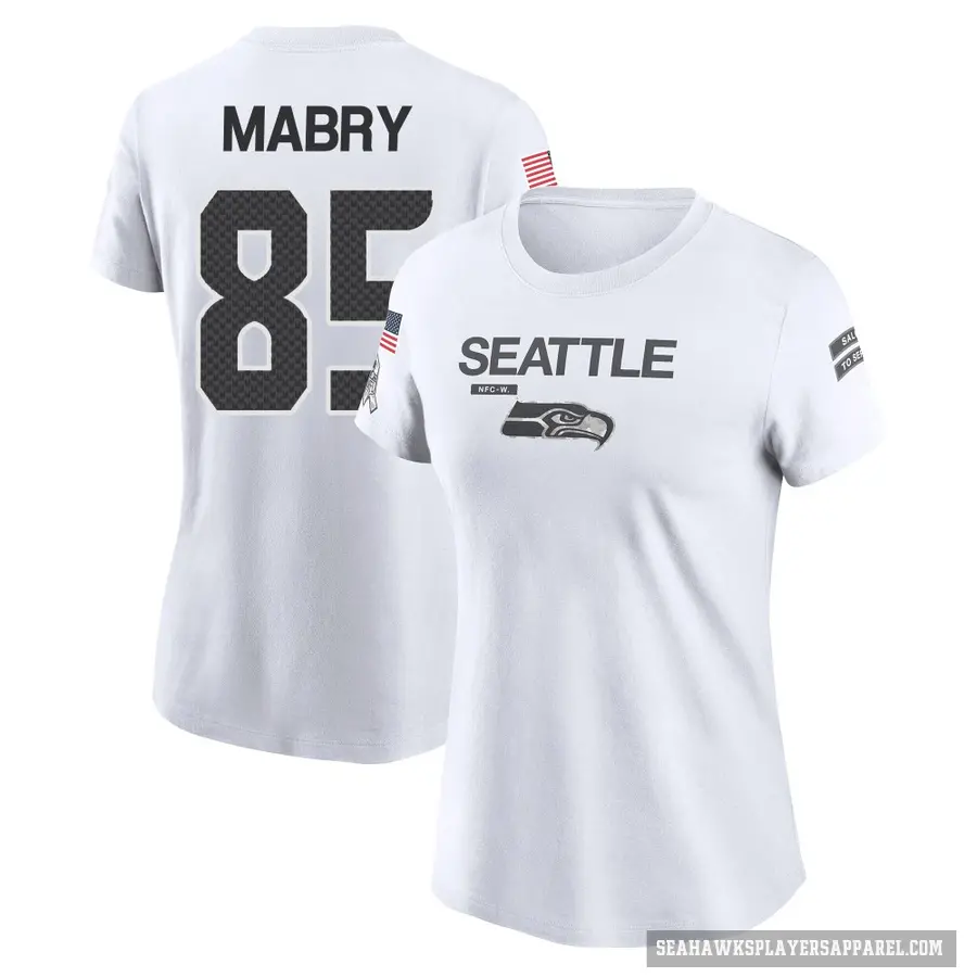Women's ＃85 Tyler Mabry Seattle Seahawks White 2024 Salute to Service Performance T-Shirt