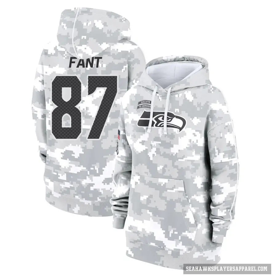 Women's ＃87 Noah Fant Seattle Seahawks Arctic Camo 2024 Salute to Service Club Fleece Pullover Hoodie