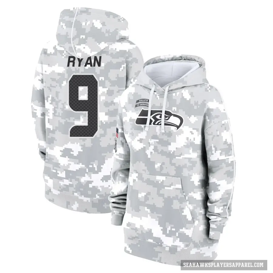 Women's ＃9 Jon Ryan Seattle Seahawks Arctic Camo 2024 Salute to Service Club Fleece Pullover Hoodie