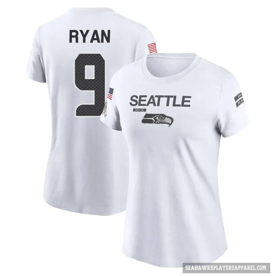 Women's ＃9 Jon Ryan Seattle Seahawks White 2024 Salute to Service Performance T-Shirt