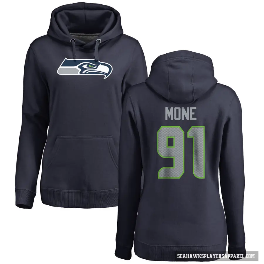 Women's ＃91 Bryan Mone Seattle Seahawks Navy Pro Line Logo Pullover Hoodie