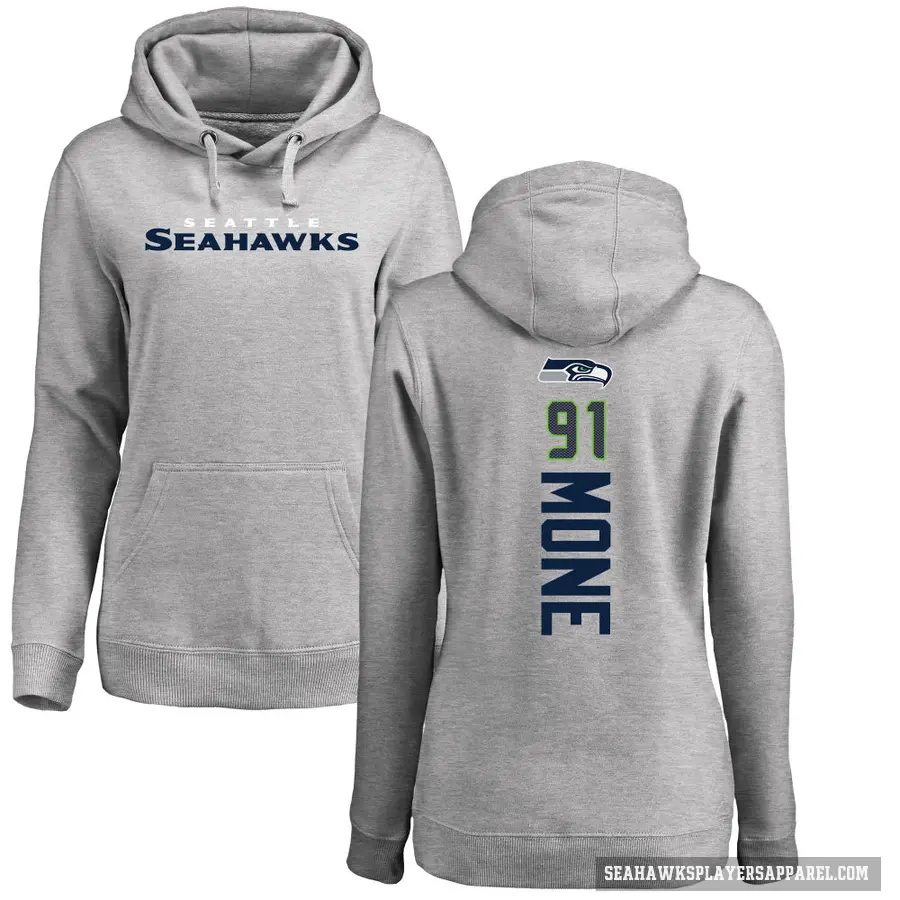 Women's ＃91 Bryan Mone Seattle Seahawks Pro Line Ash Backer Pullover Hoodie