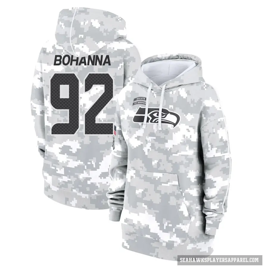 Women's ＃92 Quinton Bohanna Seattle Seahawks Arctic Camo 2024 Salute to Service Club Fleece Pullover Hoodie