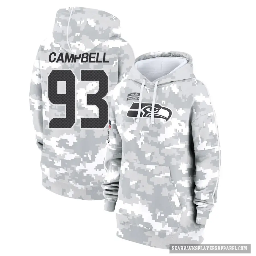 Women's ＃93 Anthony Campbell Seattle Seahawks Arctic Camo 2024 Salute to Service Club Fleece Pullover Hoodie