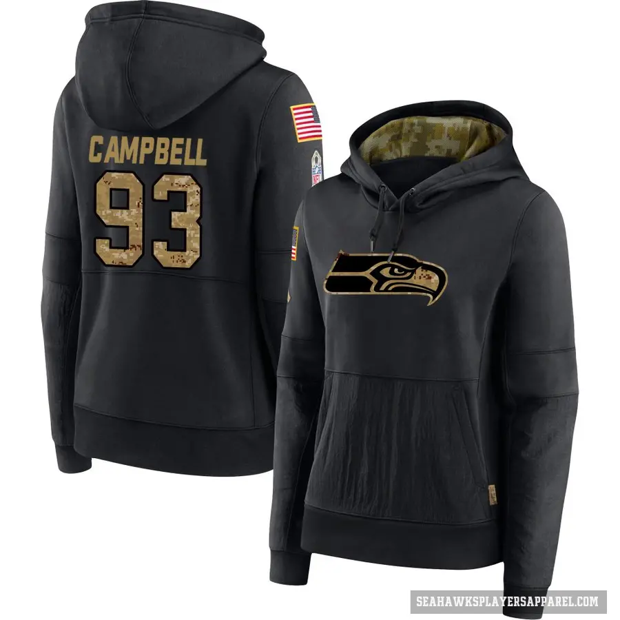 Women's ＃93 Anthony Campbell Seattle Seahawks Black 2020 Salute to Service Sideline Performance Pullover Hoodie