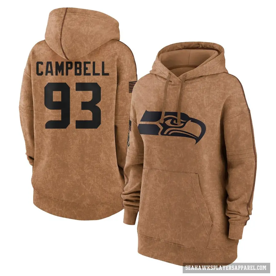 Women's ＃93 Anthony Campbell Seattle Seahawks Brown 2023 Salute To Service Pullover Hoodie