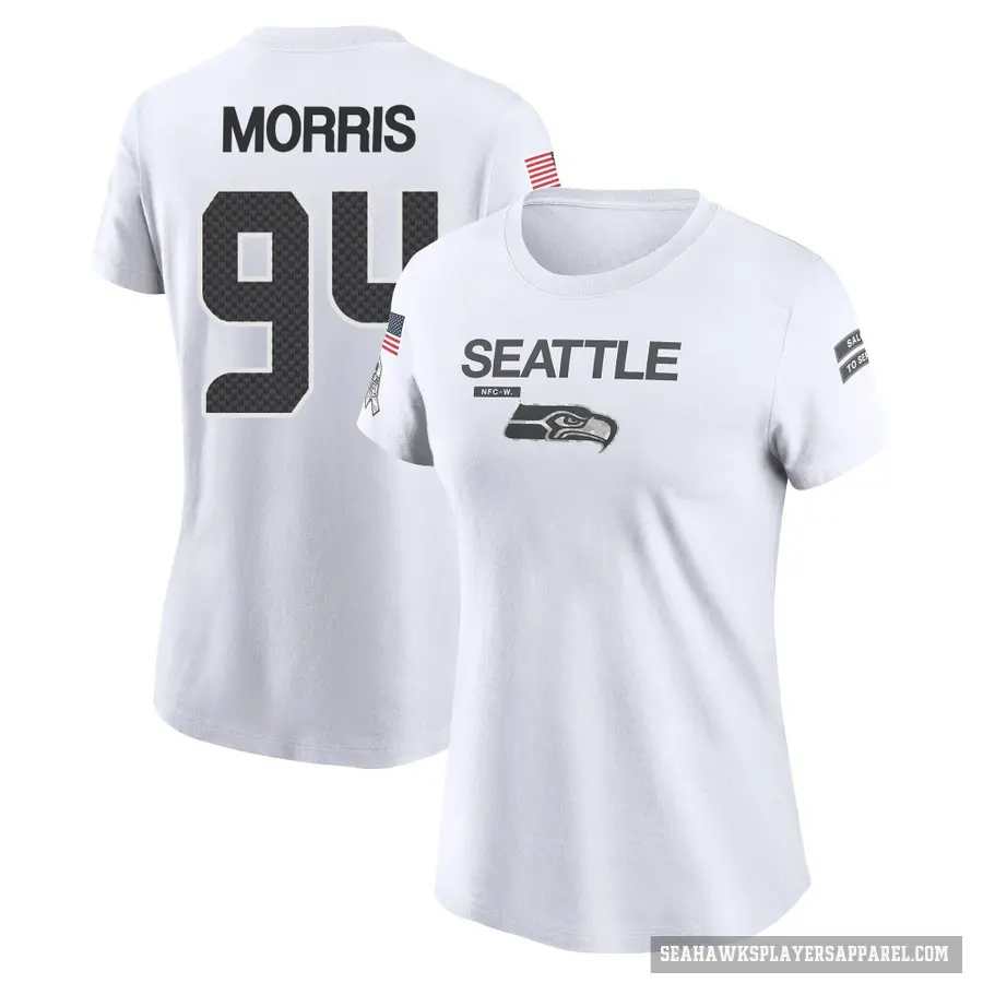 Women's ＃94 Mike Morris Seattle Seahawks White 2024 Salute to Service Performance T-Shirt