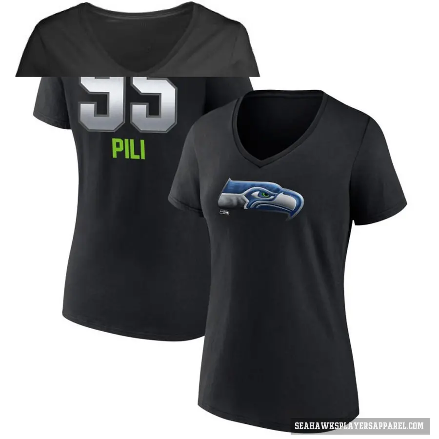 Women's ＃95 Brandon Pili Seattle Seahawks Black Midnight Mascot T-Shirt