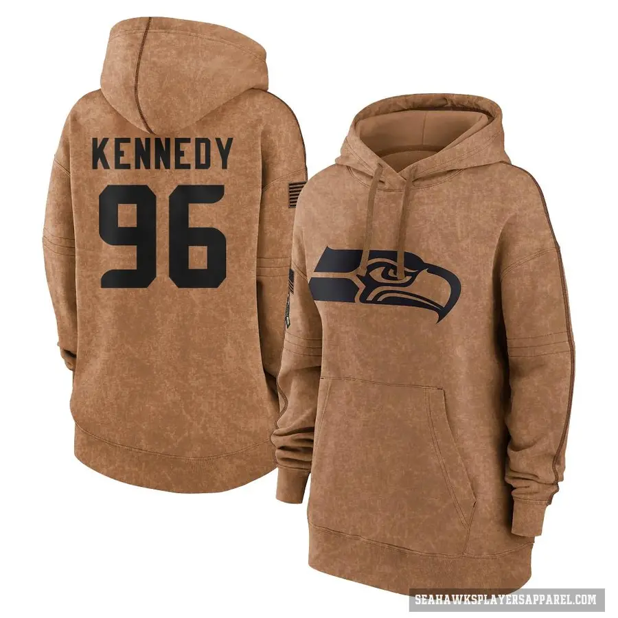 Women's ＃96 Cortez Kennedy Seattle Seahawks Brown 2023 Salute To Service Pullover Hoodie