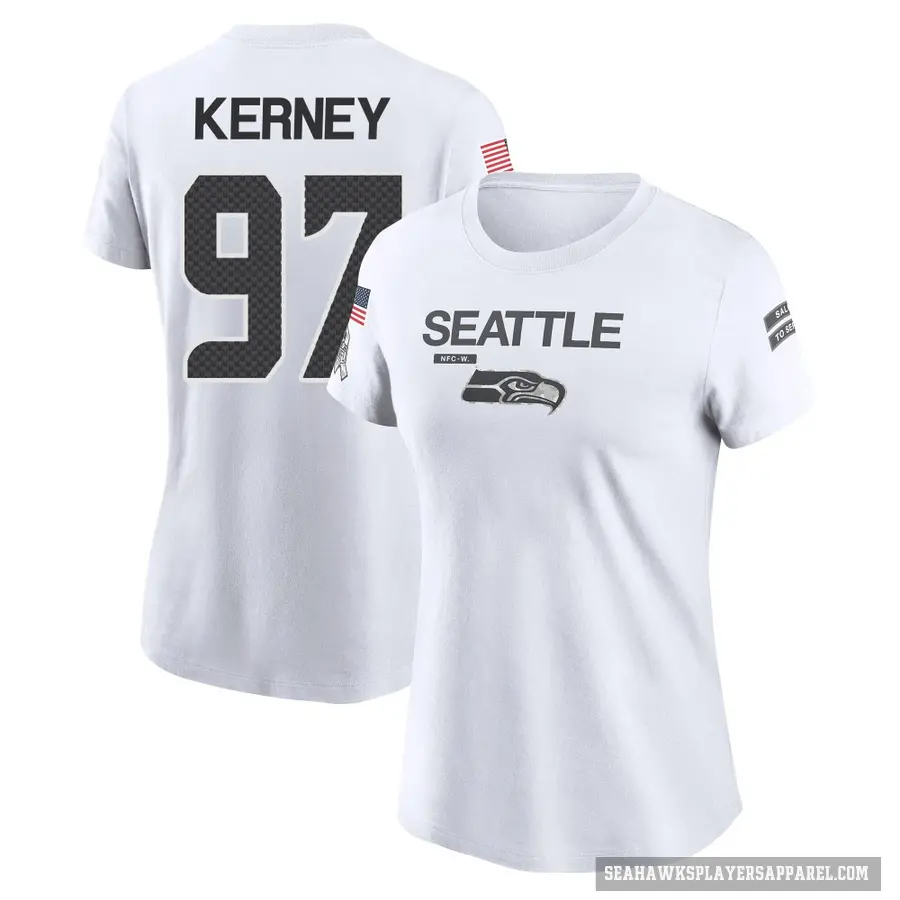 Women's ＃97 Patrick Kerney Seattle Seahawks White 2024 Salute to Service Performance T-Shirt